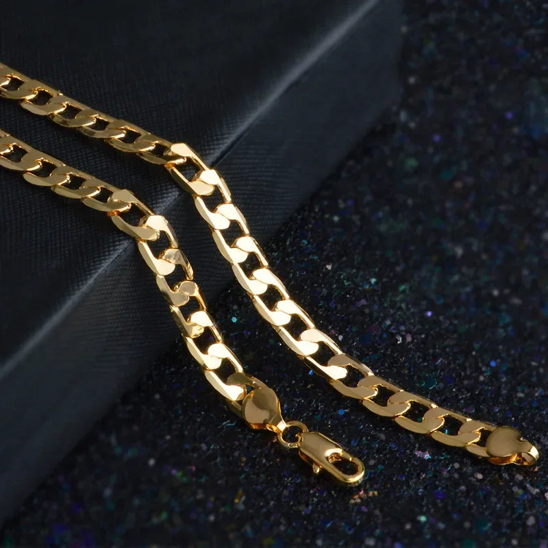 Gold tone Necklaces 925 Stamp Silver colour Classic 8MM sideways chain for Men & woman fine Jewellery