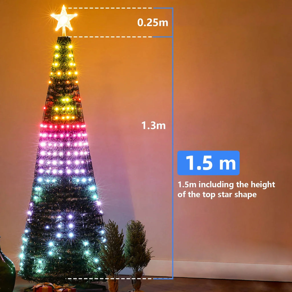 Christmas tree LED lights decoration including tree topper (Remotely controlled with smart app and physical controller)