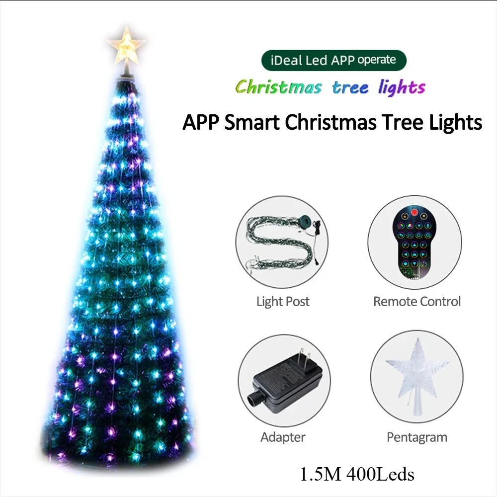 Christmas tree LED lights decoration including tree topper (Remotely controlled with smart app and physical controller)