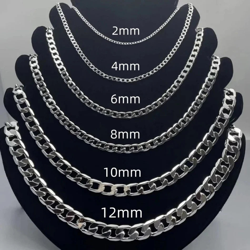925 Sterling Silver Necklace 2/4/6/8/10/12MM 40-75cm Face Chain Necklace Lobster Clasp Men & Women Jewellery