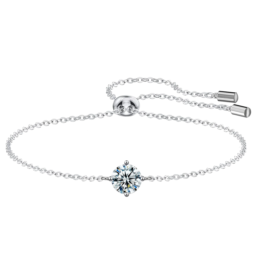 Certified 1CT Moissanite Bracelet for Women 925 Silver Classic Round Lab Diamond Charm Adjustable Hand Chain