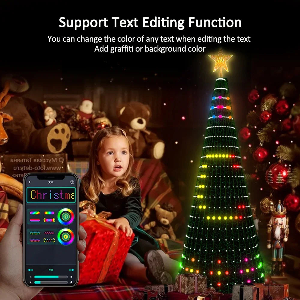 Christmas tree LED lights decoration including tree topper (Remotely controlled with smart app and physical controller)