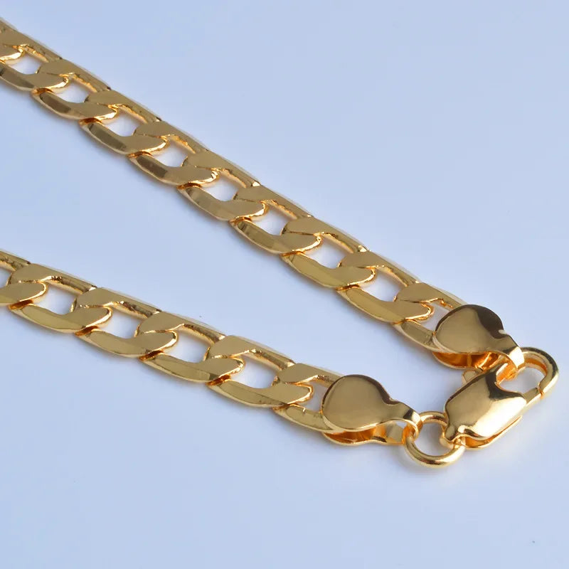 Gold tone Necklaces 925 Stamp Silver colour Classic 8MM sideways chain for Men & woman fine Jewellery