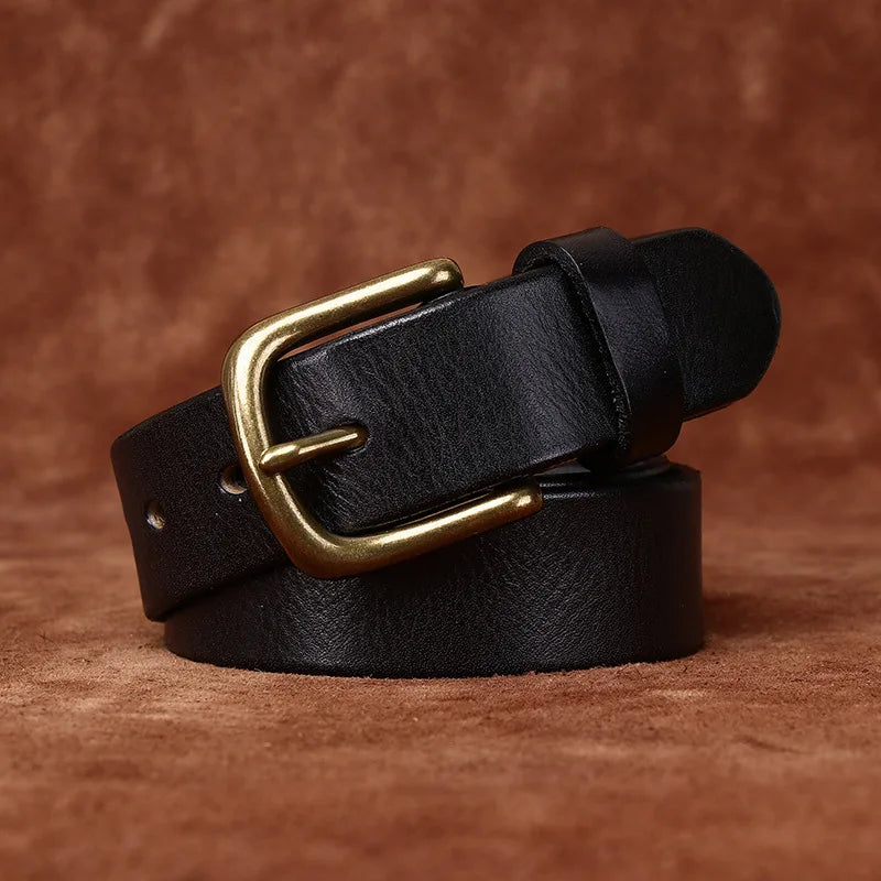 Men's Copper Pin Buckle Belt Top Layer Genuine Leather Casual Belt