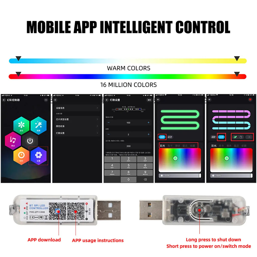 Car Ambient Lights 10 in 1 Footwell Universal RGB Atmosphere LED USB/Cigar Lighter connector APP Control
