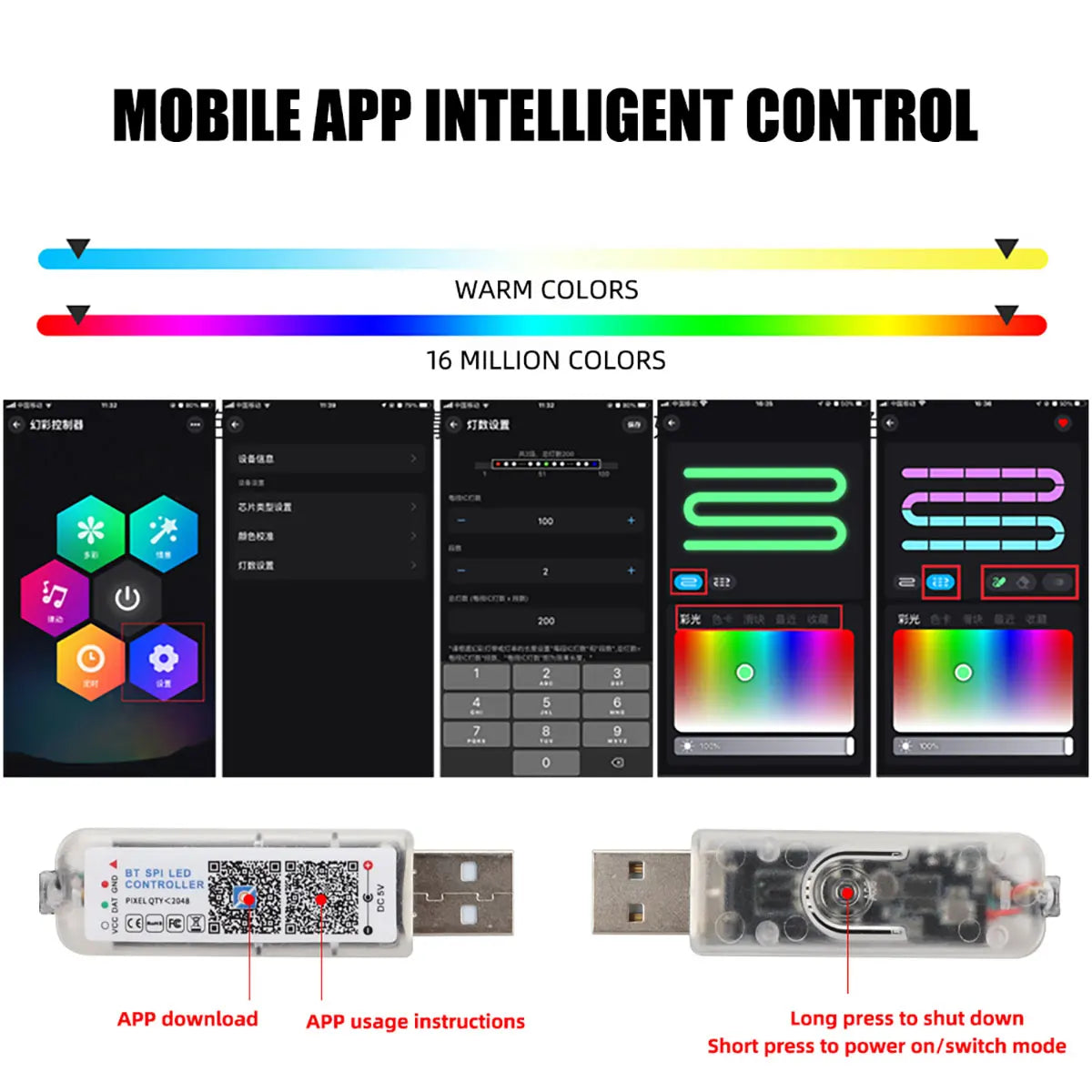 Car Ambient Lights 10 in 1 Footwell Universal RGB Atmosphere LED USB/Cigar Lighter connector APP Control
