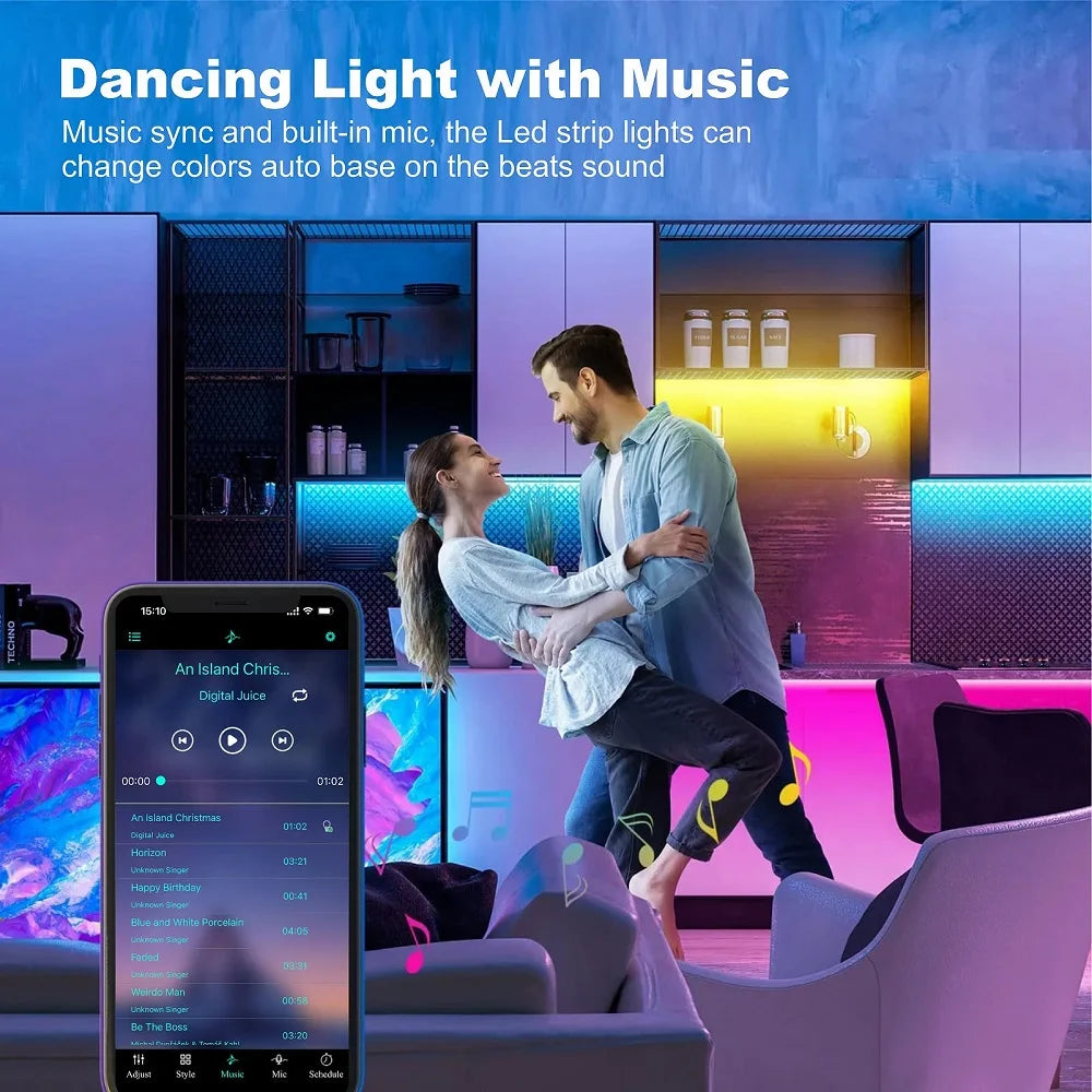 RGB USB LED Strip APP Control with 44 Key Remote Control Music Sync Suitable for Living Room, Kitchen, Esports Decoration Night