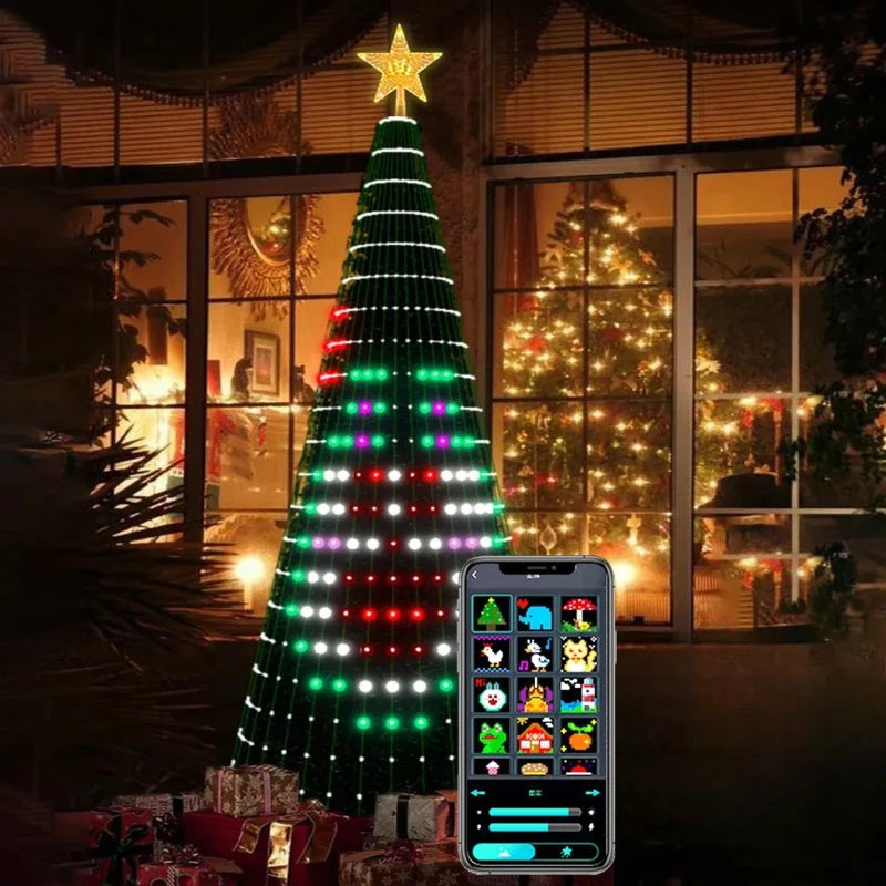Christmas tree LED lights decoration including tree topper (Remotely controlled with smart app and physical controller)