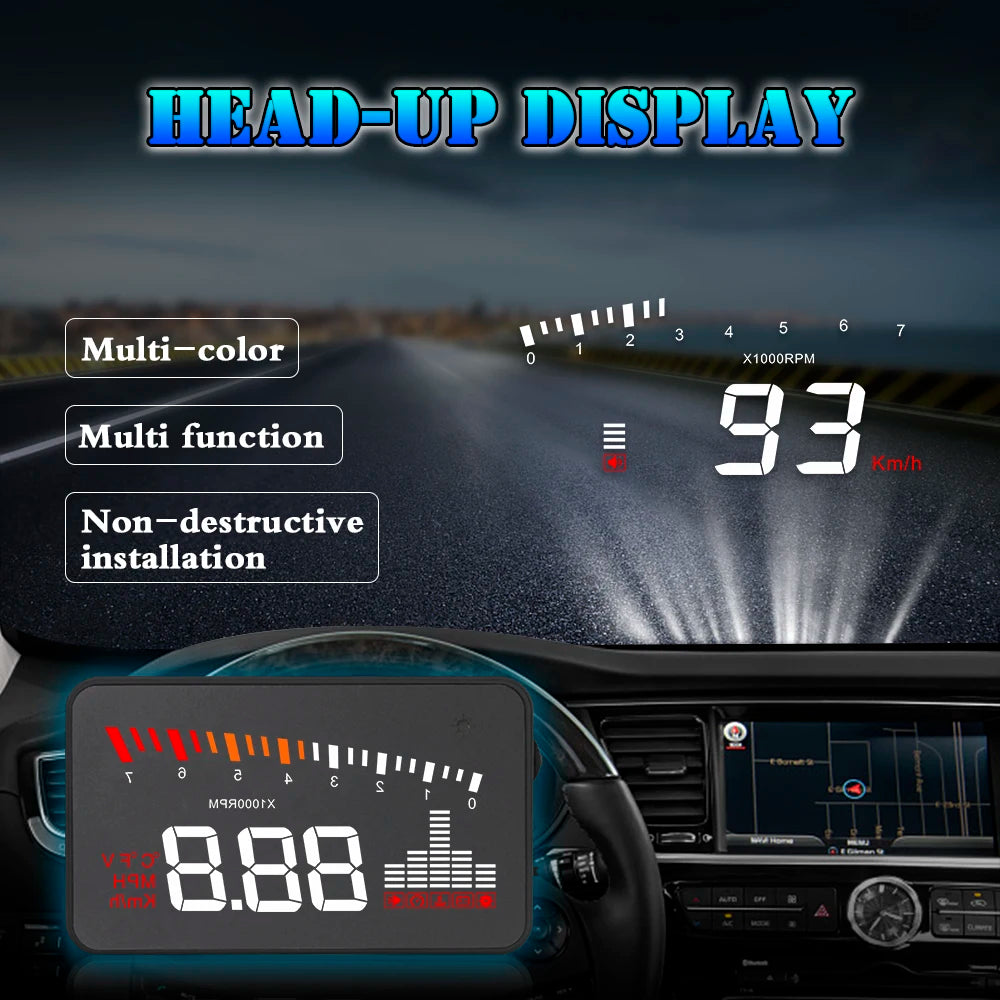 Universal Car Heads Up Display Digital Speedometer, coolant temperature, battery voltage and etc OBD2 connector