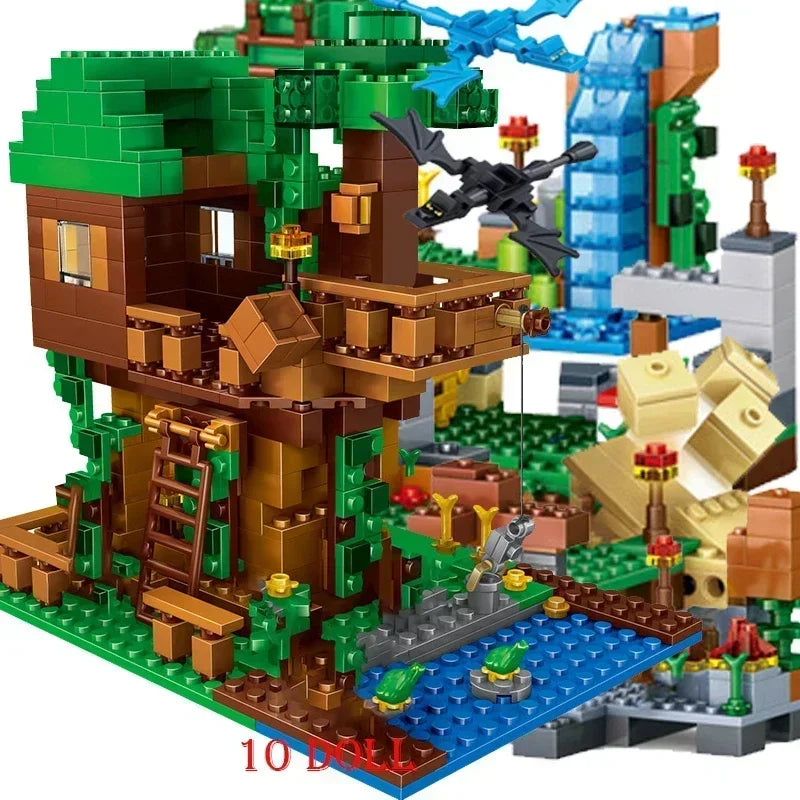 Minecraft Building Blocks The Mountain Cave With Elevator Waterfall Figures Bricks