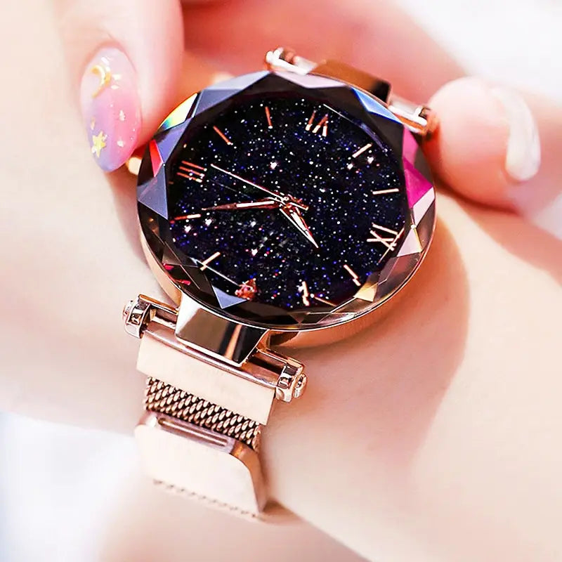 Women's Starry Sky Watch Magnet Buckle Mesh Belt Diamond Quartz Watch