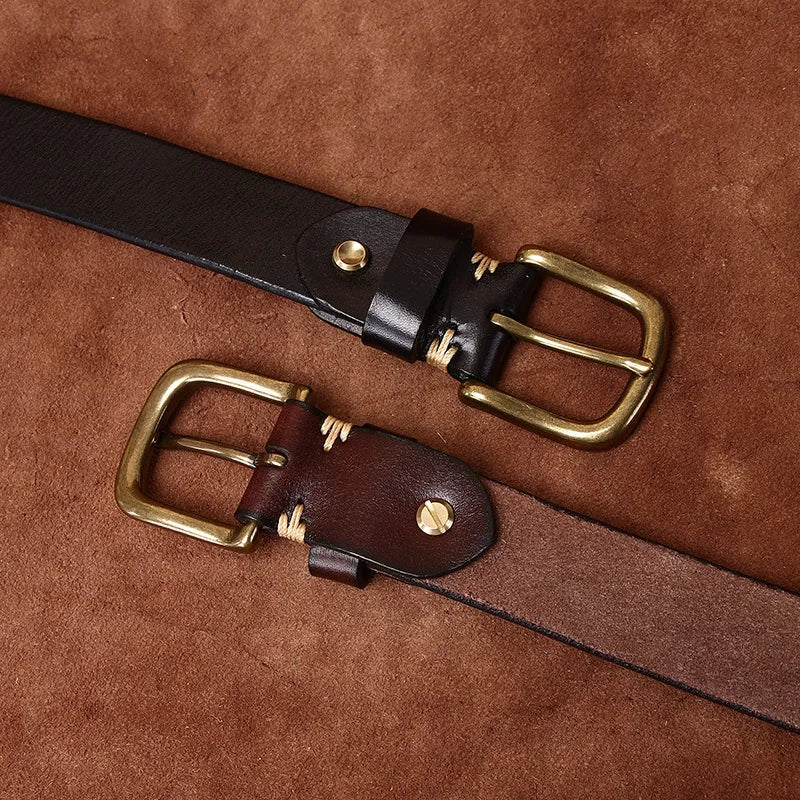 Men's Copper Pin Buckle Belt Top Layer Genuine Leather Casual Belt