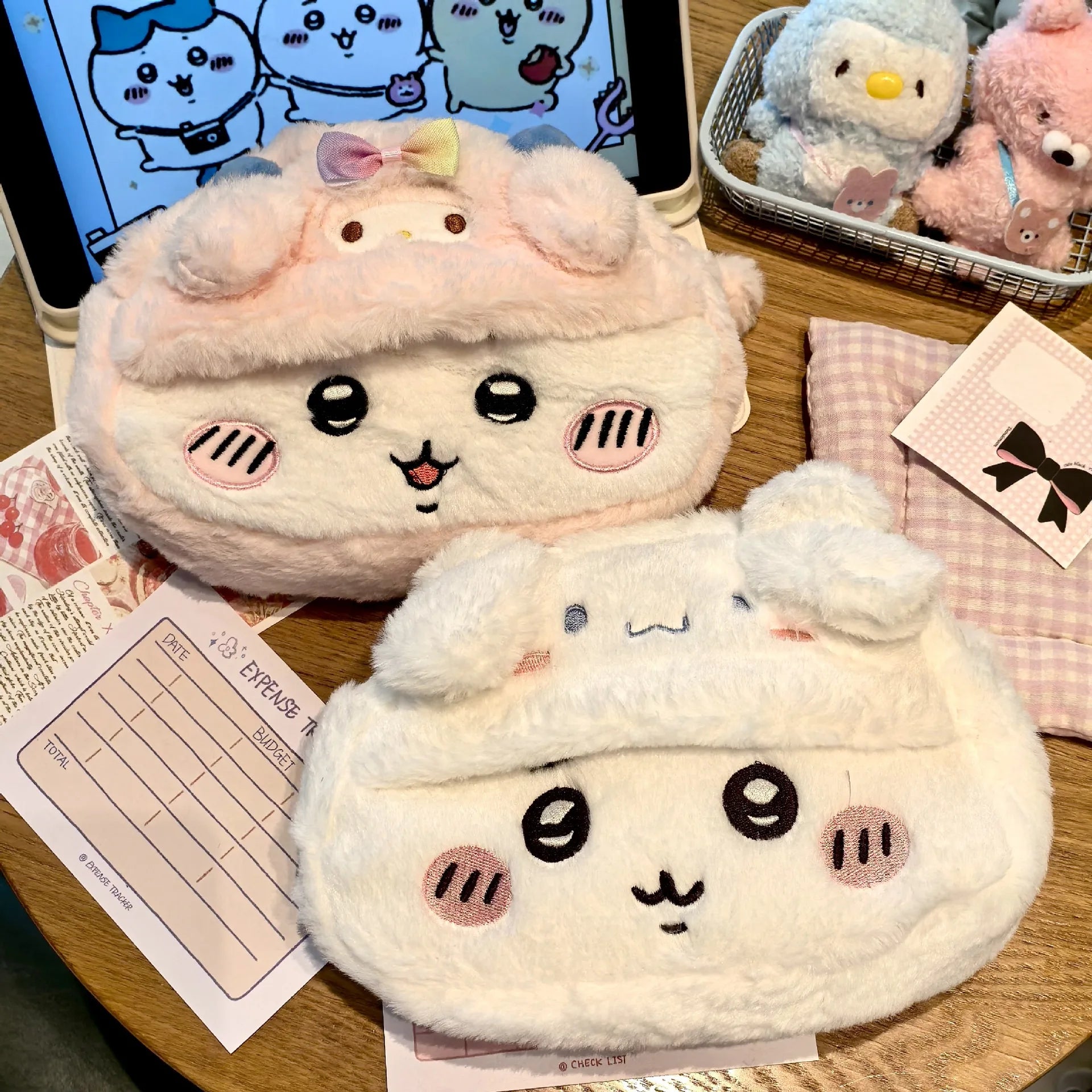 Anime Chiikawas Plush Pen Case Cartoon Usagi Hachiware Stationery Box Large Capacity Pen Case Student Stationery Birthday Gifts