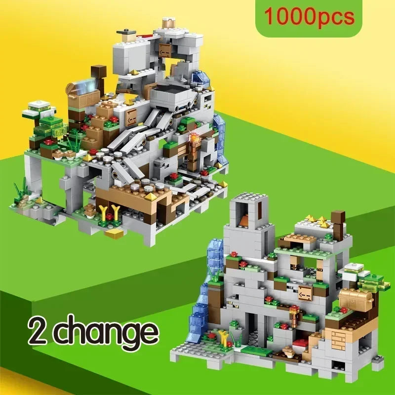 Minecraft Building Blocks The Mountain Cave With Elevator Waterfall Figures Bricks