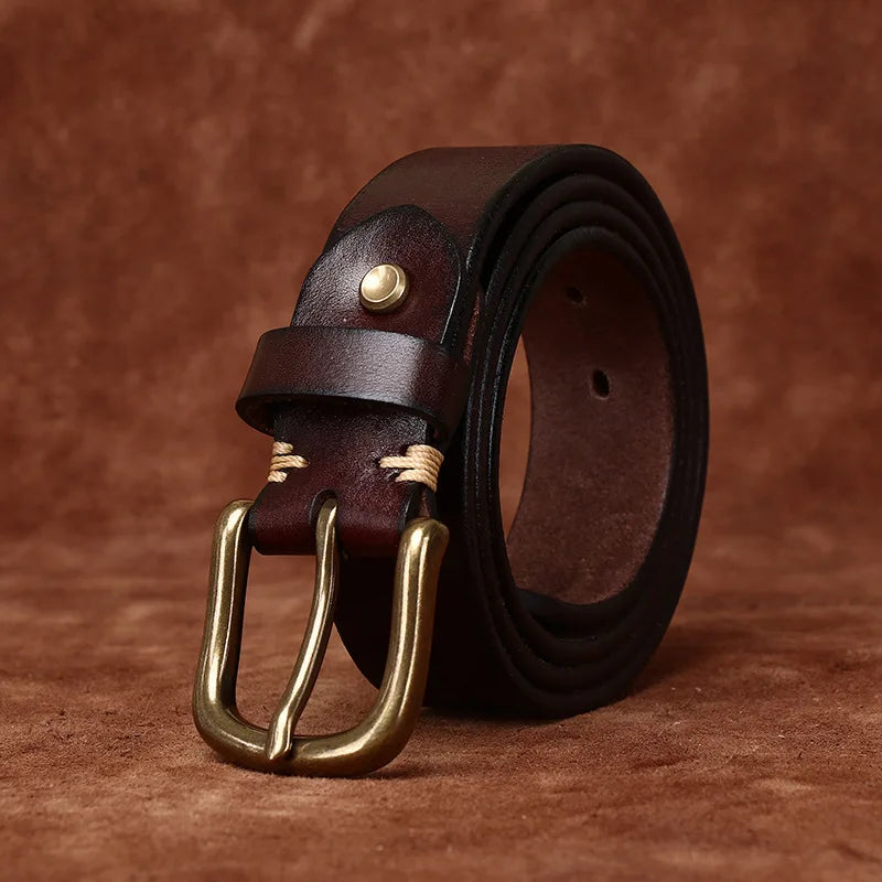 Men's Copper Pin Buckle Belt Top Layer Genuine Leather Casual Belt