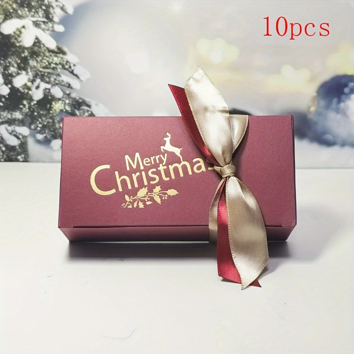 10pcs Christmas Candy Gift Boxes with Ribbon
