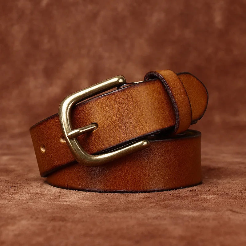 Men's Copper Pin Buckle Belt Top Layer Genuine Leather Casual Belt