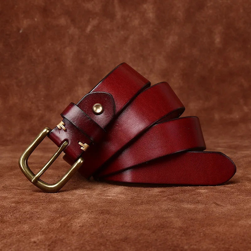 Men's Copper Pin Buckle Belt Top Layer Genuine Leather Casual Belt