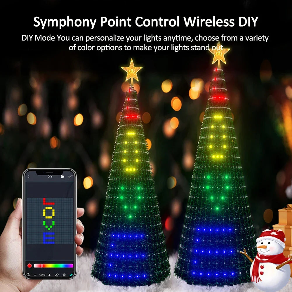 Christmas tree LED lights decoration including tree topper (Remotely controlled with smart app and physical controller)