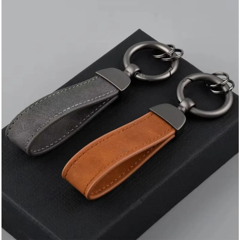 Vintage Keyring Men and Women Laser Engrave Leather Keychain