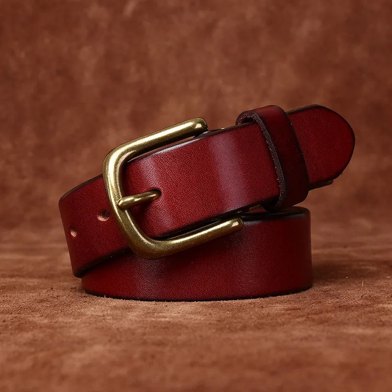 Men's Copper Pin Buckle Belt Top Layer Genuine Leather Casual Belt
