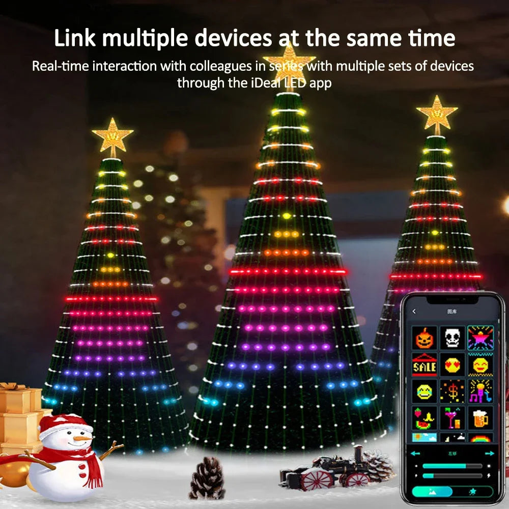 Christmas tree LED lights decoration including tree topper (Remotely controlled with smart app and physical controller)