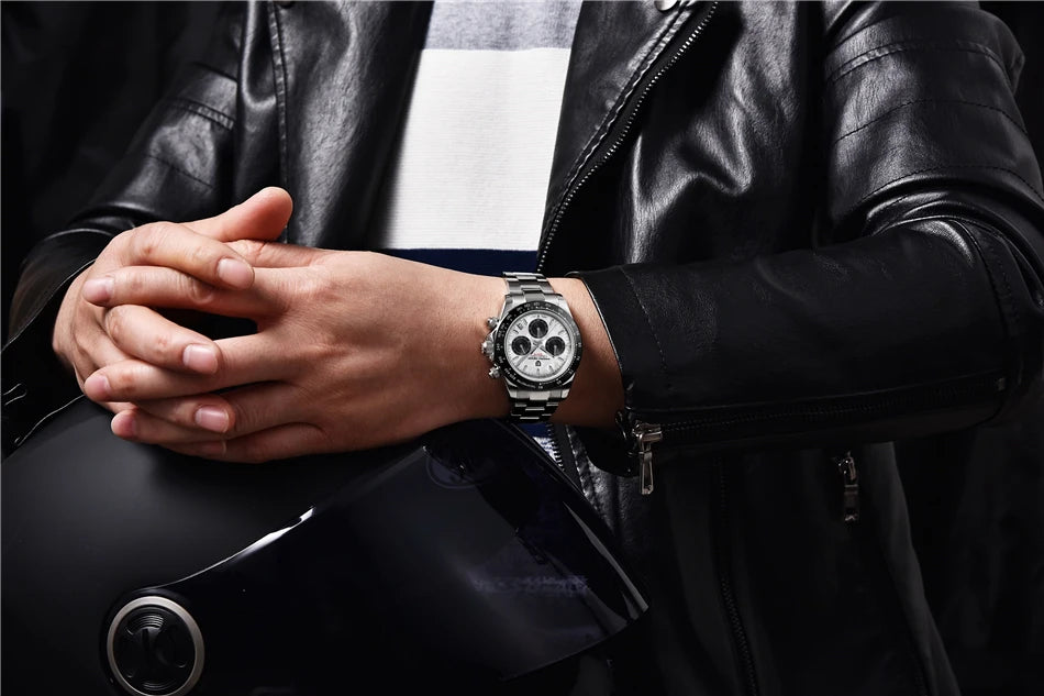 PAGANI DESIGN Men's Quartz Watches Sapphire Retro Chronograph Stainless Steel Waterproof Watch For Men's